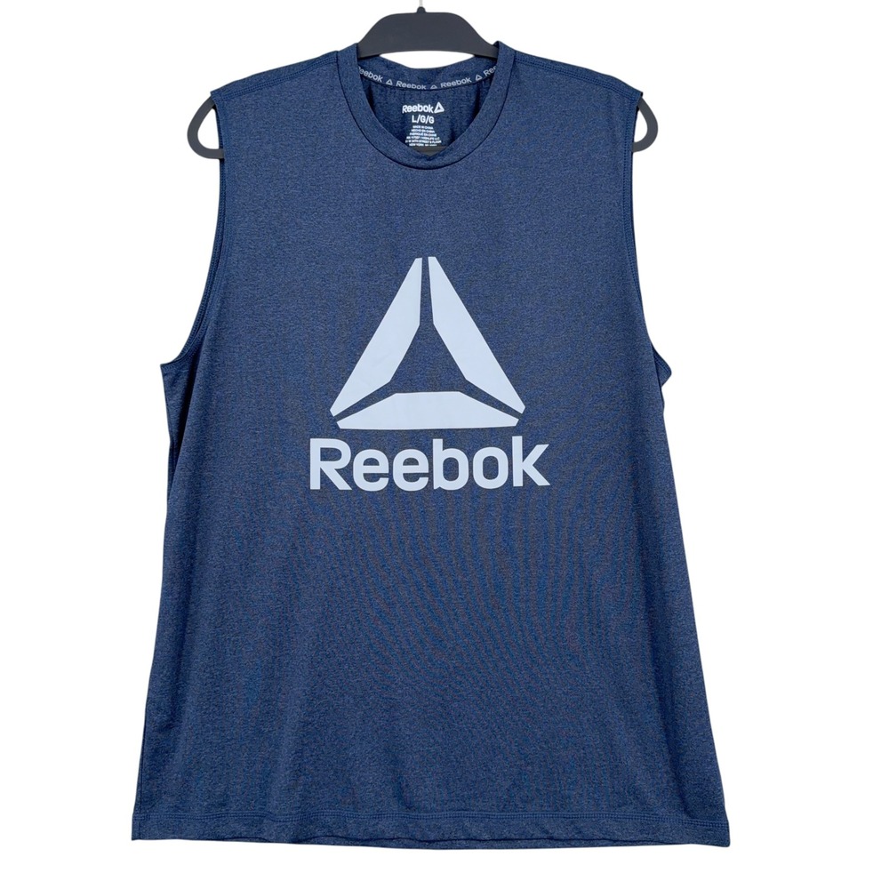 Reebok Graphic Muscle Tank Men Large Blue Heathered Activewear Shirt